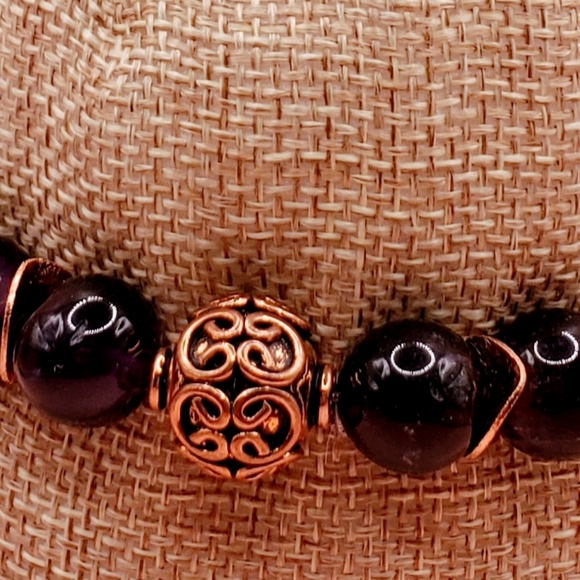 Amethyst, Lepidolite and Copper Beaded Bracelet - Picture 4 of 6